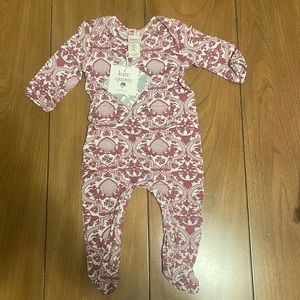 Kate Quinn, long sleeve lap neck footie, rose moss folk floral, NB, NWT